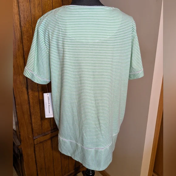 ALFRED DUNNER Short Sleeve Shirt,Lime Green Stripe w/sequin butterfly,Sz L,NWT! - Picture 2 of 8
